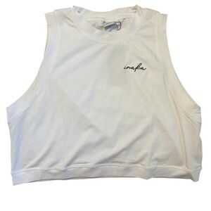 Inaka Power White Cropped Sleeveless Tank with Script Logo